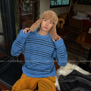 获衣局撞色条纹圆领休闲毛衣2025新款 上衣 秋冬男女宽松套头针织衫