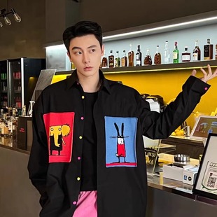 衬衫 趣味动物针织贴布设计感宽松休闲长袖 大象与兔子 获衣局