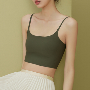 纯色美背内衣小吊带女文胸一体西装内搭带胸垫一体式冰丝运动打底
