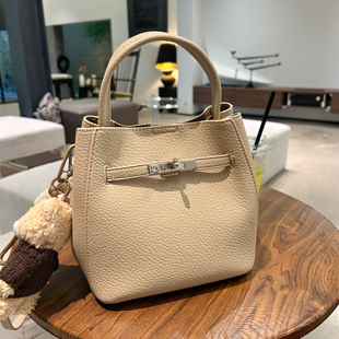 2026早春新款真皮荔枝纹手提菜篮子包水桶包女款凯莉包托特斜挎包