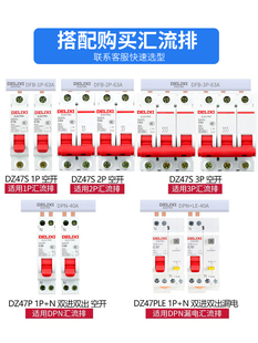 德力西空气开关家用DZ47s小型断路器2P空开63A总开关1P32A电闸C45