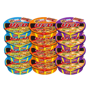 日清方便面 UFO飞碟炒面3口味12碗 干拌面速食面混装整箱装方便面