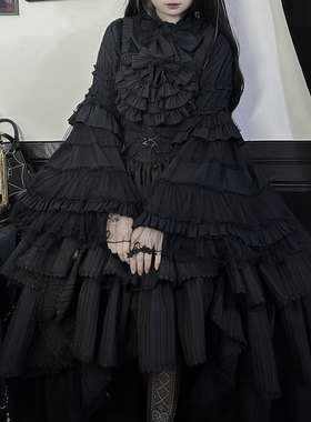 全款预约 夜宴回廊 哥特lolita黑色超大姬袖华丽衬衫内搭