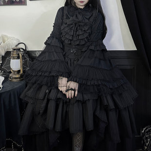 全款预约 夜宴回廊 哥特lolita黑色超大姬袖华丽衬衫内搭