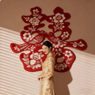 喜字贴订婚结婚晨袍拍照道具婚房布置卧室床头印花中式喜字装饰