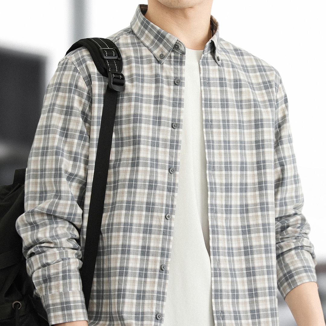 2025秋季新款加厚磨毛长袖衬衫男士休闲格子纯棉衬衣上衣外套男款