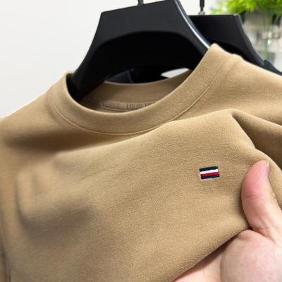 双面德绒圆领打底衫男秋冬季加厚磨毛t恤男长袖内搭保暖青年卫衣