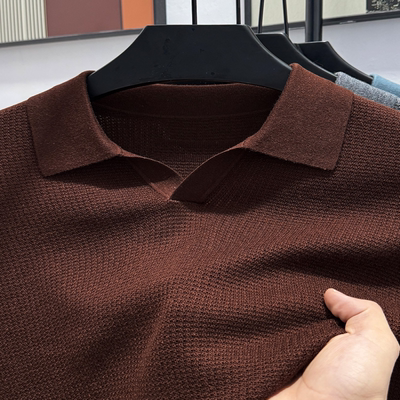 柔软山羊绒针织衫男翻领春秋季桑蚕丝长袖T恤海鸥领polo衫男装潮