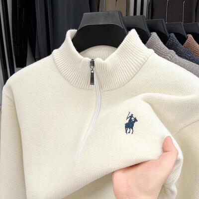 保罗半拉链毛衣男士加绒加厚2025新款冬季一体绒雪尼尔保暖针织衫