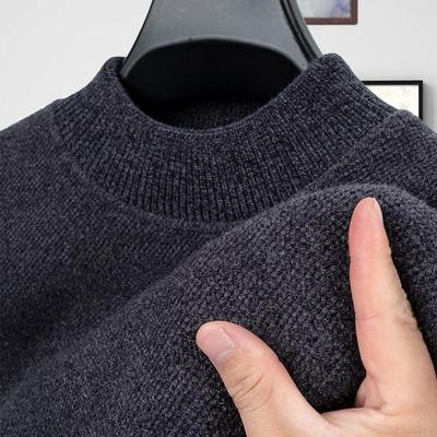 中领加绒加厚一体绒雪尼尔毛衣冬季男款半高领保暖上衣针织打底衫