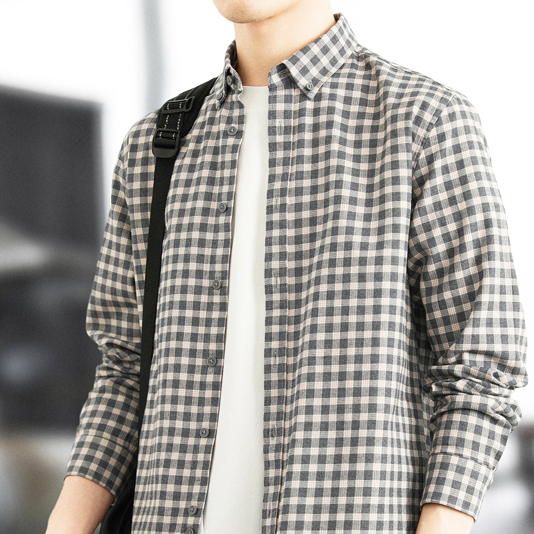 2025秋季新款男士磨毛纯棉长袖衬衫休闲格子衬衣加厚上衣男款外套