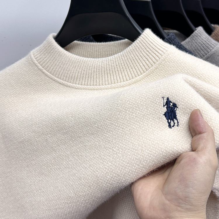 高端一体绒雪尼尔毛衣男士加绒加厚保暖半高领冬季套头针织打底衫