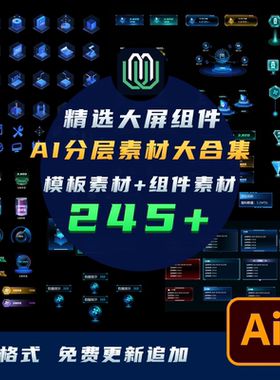 大数据可视化通用数据指标组件元素模块大屏炫酷科技AI素材200+