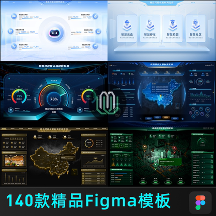 数据可视化大屏UI界面科技模版素材figma格式140+可编辑源文件