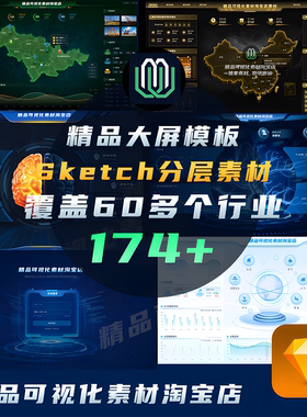 174款UI大屏可视化深色科技数据大屏高端驾驶舱sketch可编辑素材