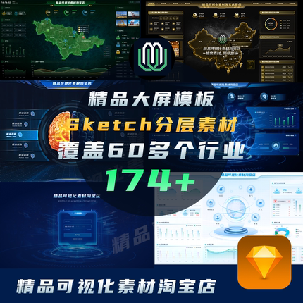 174款UI大屏可视化深色科技数据大屏高端驾驶舱sketch可编辑素材