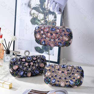 新款手工珠锈包水钻晚宴手拿包女士手抓包通用款女包珠绣宴会包