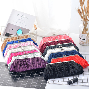 甜美公主丝绸锻褶皱宴会包新娘包手拿包手拎包