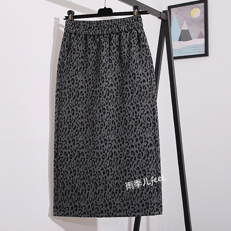 复古毛呢豹纹半身裙女秋冬中长款