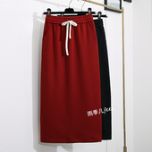 复古红色半身裙女2026春新款 显瘦遮肚一步裙直筒裙休闲中长裙卫裙