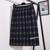 美式 复古格子半身裙女2025秋冬新款 ins藏青格纹裙子遮胯轻熟中裙