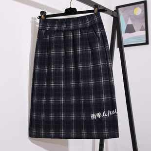 美式 ins藏青格纹裙子遮胯轻熟中裙 复古格子半身裙女2025秋冬新款