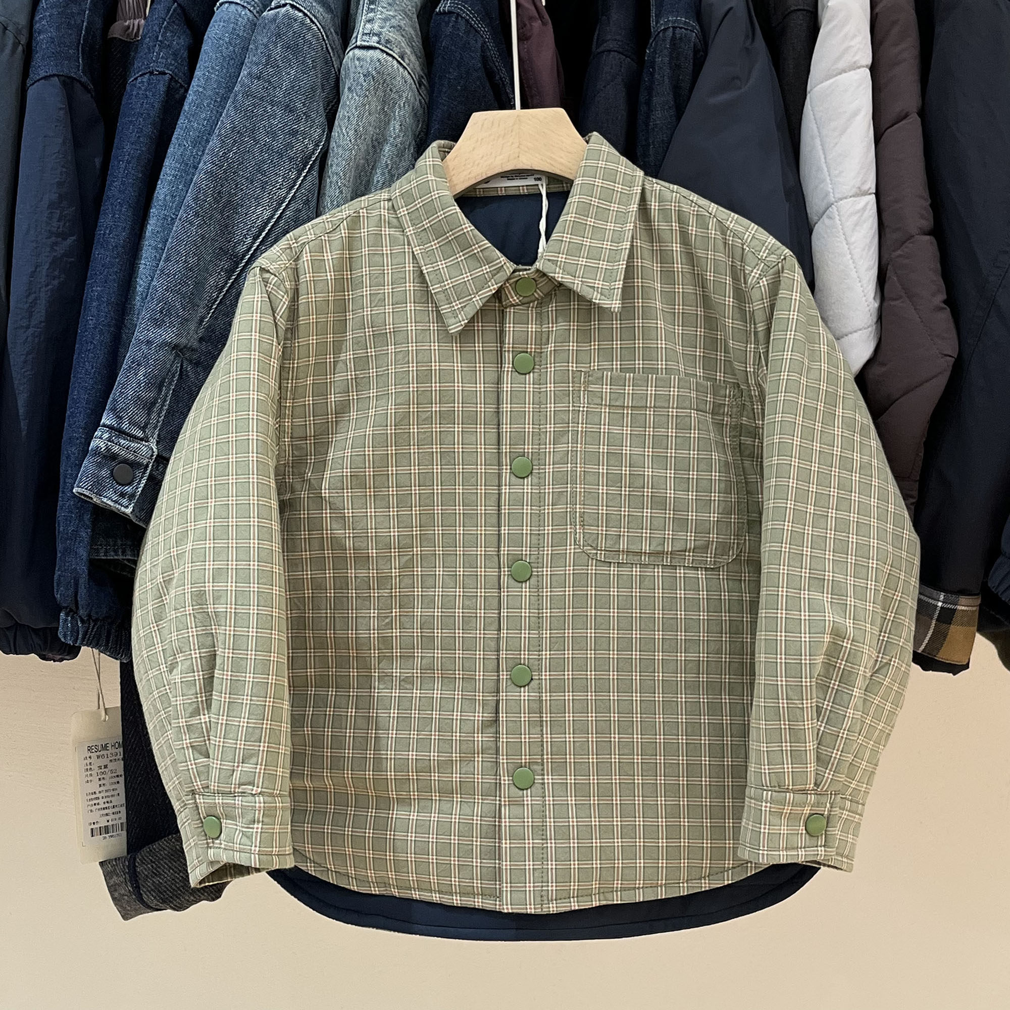 简历男童冬季格纹夹棉棉服