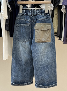 ResumeHome简历童装春季男童个性口袋牛仔裤儿童水洗蓝色牛仔长裤