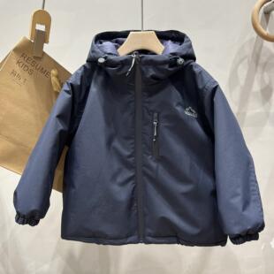 2024冬季新款中大童休闲带帽拉链运动外套男童加厚保暖连帽棉服潮