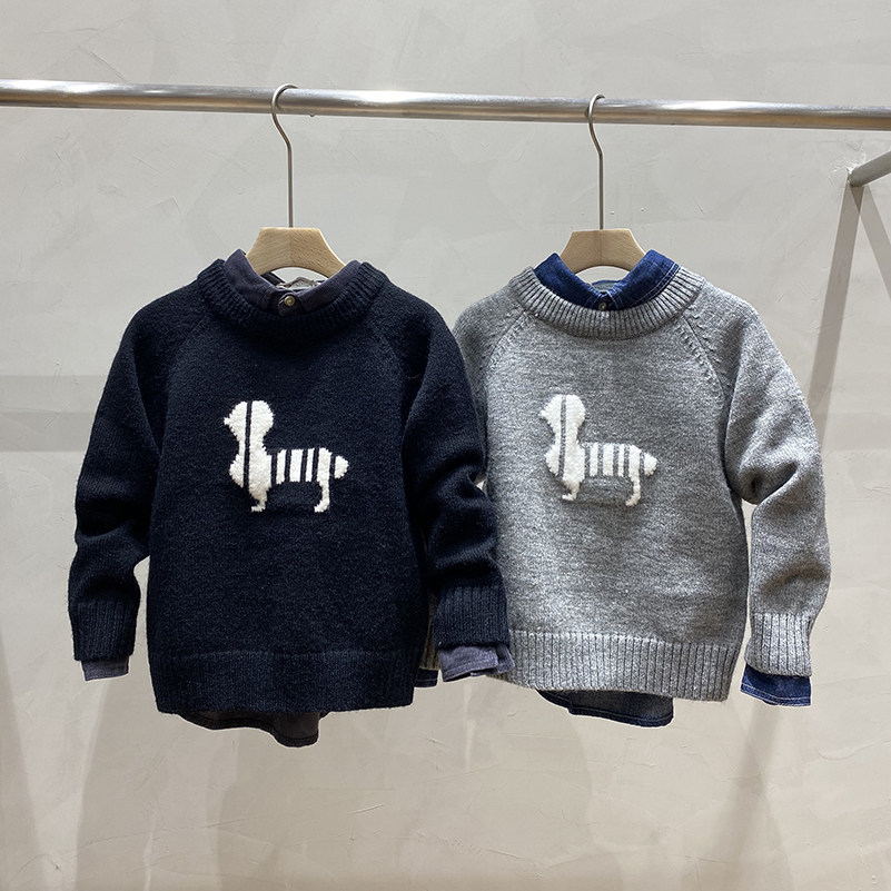 小鸡崽精品童装秋冬儿童男童套头毛衣简历家女宝宝小羊图案针织衫
