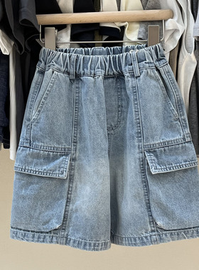 resumehome简历童装夏季儿童工装牛仔短裤男童中童大口袋水洗蓝裤