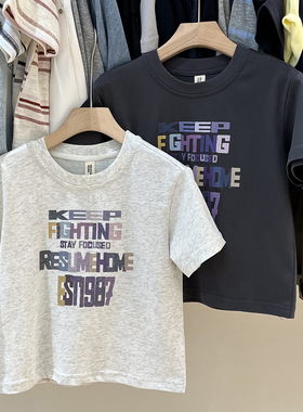 RESUMEHOME简历童装夏季新款儿童中大童圆领短袖T恤宝宝灰色半袖