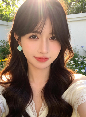 清新绿色方形蚊香盘耳夹小众高级感气质耳钉不规则菱形无耳洞耳饰