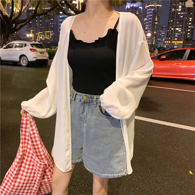 Real photo real price mid long sun proof Chiffon Top Long Sleeve split thin air conditioning shirt