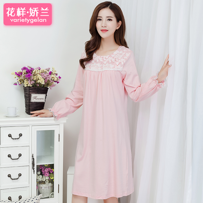 女士秋冬新款长袖睡裙女纯棉中长款可外穿全棉睡衣女秋冬裙家居服(用20元券)
