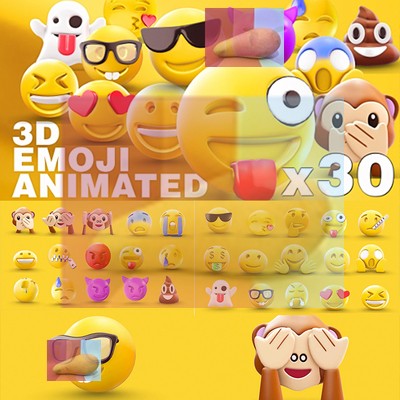 30个3d动画emoji表情符号loop视频素材 gif图片 obj模型 ae模板