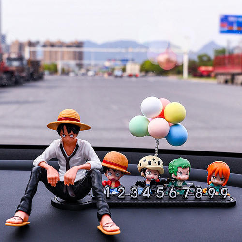 创意汽车临时停车号码牌可爱车载摆件海贼王路飞手办电话挪车牌男