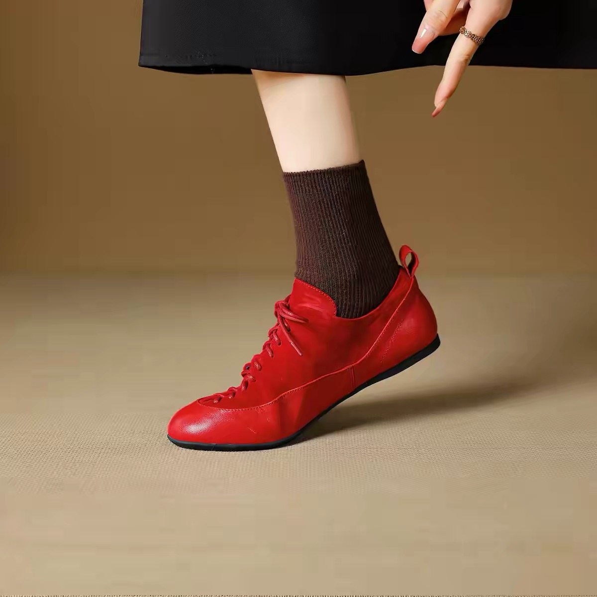 真皮深口单鞋女2026年新款秋冬女鞋平底系带德训鞋运动休闲阿甘鞋,女鞋,德训鞋,淘宝优惠券,粉丝福利购,淘宝优惠卷