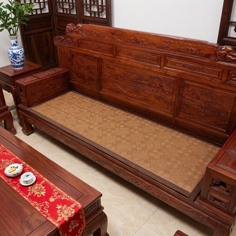 夏季藤席沙发垫红木沙发防滑凉垫透气不粘身中式实木家具凉席坐垫