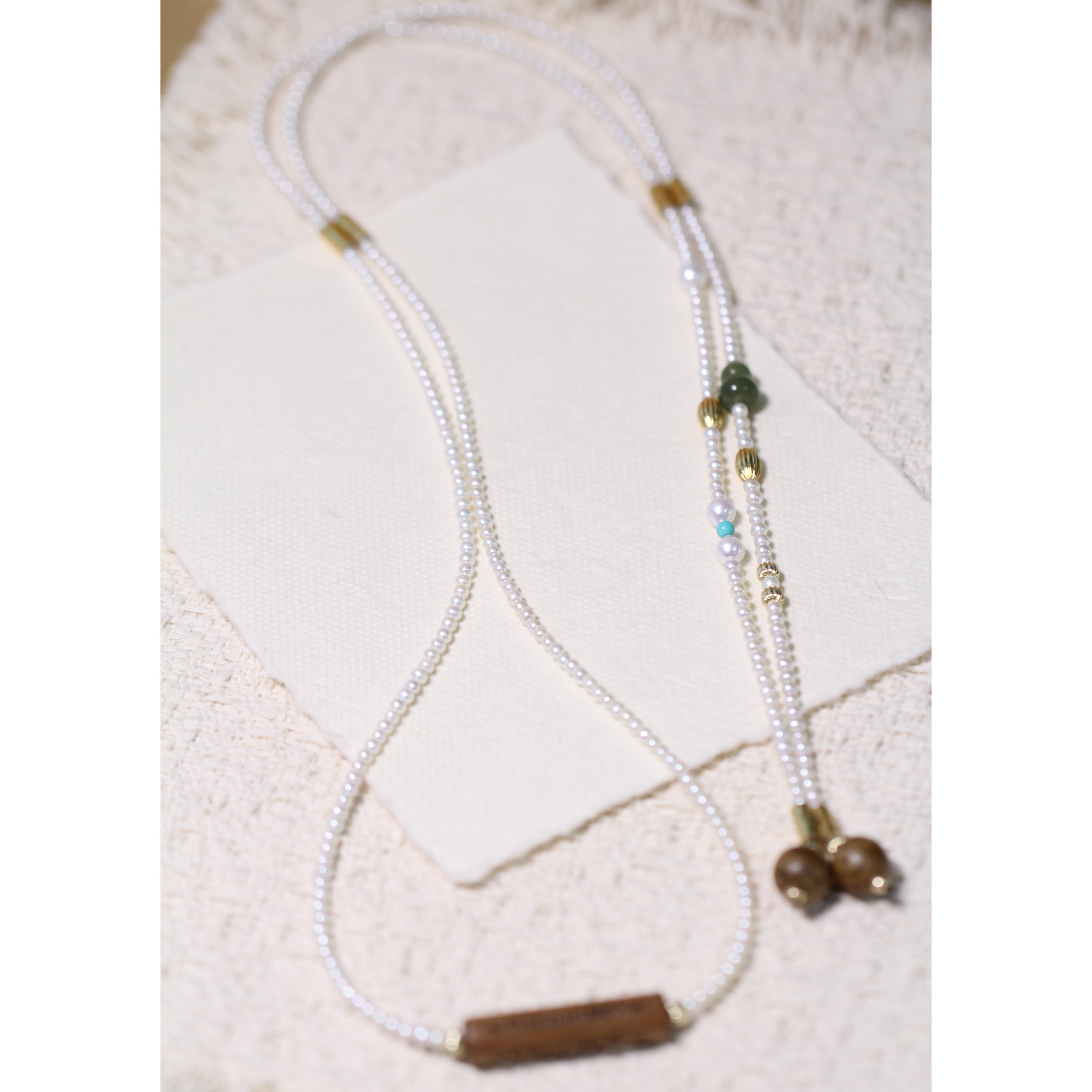 勿念 禅意天然极光baby珍珠毛衣链原创手工设计款中国风沉香手链