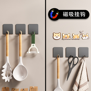 磁吸挂钩厨房冰箱边侧强力磁铁小挂钩门后吸铁石无痕粘钩挂锅铲架