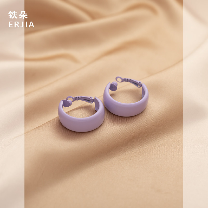 糖果色宽边圈圈耳针甜美夏日新款小清新海边拍照度假风无耳洞耳夹