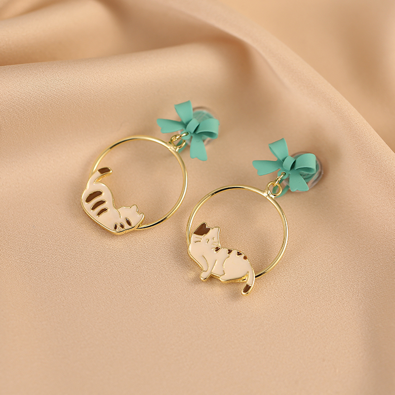 可爱猫咪耳环蚊香盘无耳洞耳夹