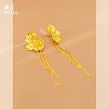高级感个性复古金色花朵流苏耳针女欧美日常通勤蚊香盘耳夹无耳洞