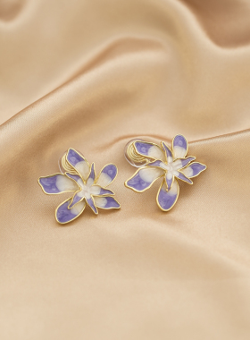 超仙甜美花朵耳钉紫色渐变立体小众设计感耳饰蚊香盘耳夹无耳洞女