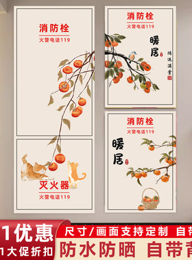消防栓装饰遮挡柜门贴纸高级感全包有框门箱灭火器贴画创意风海报