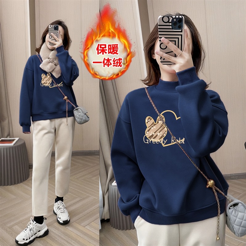 半高领加绒加厚卫衣女