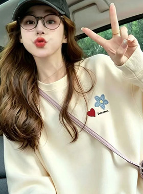 美式潮牌薄款圆领卫衣女