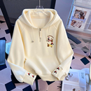 山东即墨连帽重工卡通刺绣加绒加厚卫衣女秋冬宽松半拉链抽绳上衣