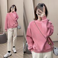 A pure cotton, fleece and thickened hoodie for women in autumn and winter, with a round neck and a loose, stylish and slimming pullover inside. A simple solid-colored top is trendy thumbnail 2